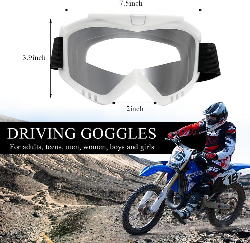 Yourkar Dirt Bike Goggles, Windproof ATV Off-Road Goggle, Wide Vision Riding Motorcycle Goggles, Motorcycle Accessories (White-Transparent) - Image 2